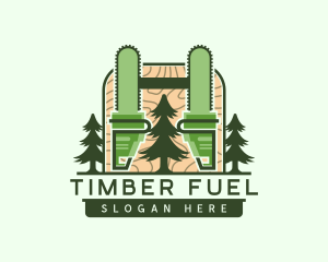 Chainsaw Lumberjack Pine Tree logo design