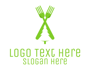 Lunch - Green Pine Tree Fork logo design