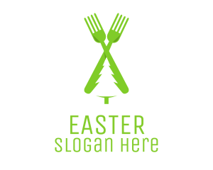 Eat - Green Pine Tree Fork logo design