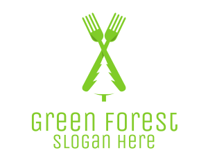 Green Pine Tree Fork logo design