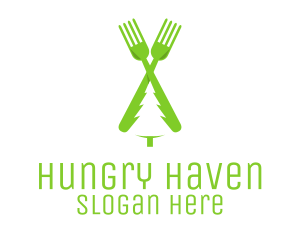 Hungry - Green Pine Tree Fork logo design