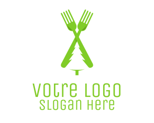 Dish - Green Pine Tree Fork logo design