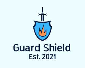 Defend - Sword Fire Shield logo design