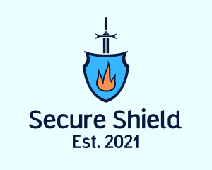 Safeguard - Sword Fire Shield logo design