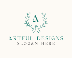 Ribbon Leaf Wreath logo design