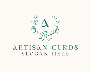 Ribbon Leaf Wreath logo design