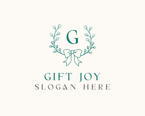 Ribbon Leaf Wreath logo design