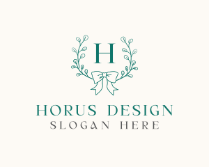 Ribbon Leaf Wreath logo design