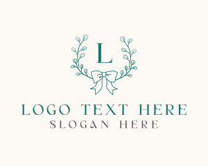 Wreath - Ribbon Leaf Wreath logo design
