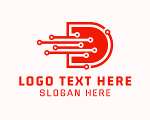 Circuitry - Tech Programming Letter D logo design