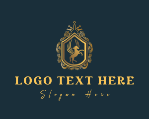 Medieval - Gold Pegasus Shield logo design