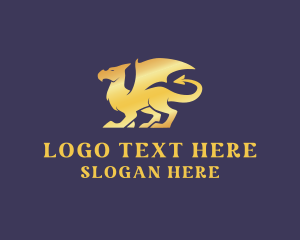 Mythical - Golden Dragon Creature logo design