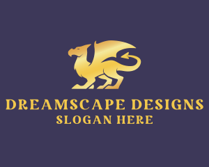 Fictional - Golden Dragon Creature logo design