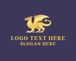 Wings - Golden Dragon Creature logo design