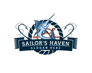 Nautical Marlin Fish logo design