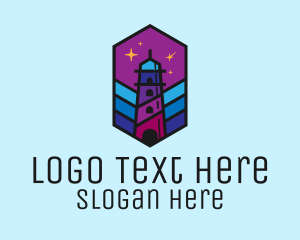 Night - Starry Night Lighthouse logo design