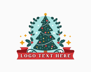Sleigh - Christmas Holiday Tree logo design