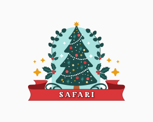 Sleigh - Christmas Holiday Tree logo design