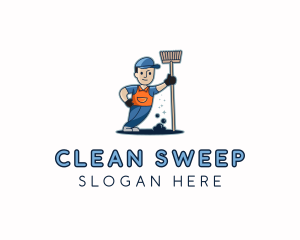 Mopping - Janitor Cleaning Maintenance logo design