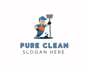 Janitor Cleaning Man logo design