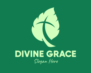 Green Leaf Crucifix logo design