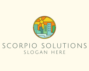 Sunshine Cityscape Stained Glass logo design