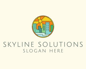 Sunshine Cityscape Stained Glass logo design