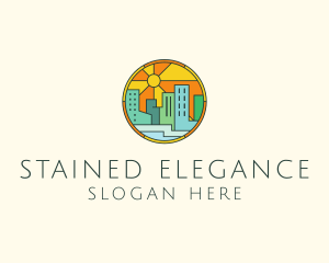 Sunshine Cityscape Stained Glass logo design