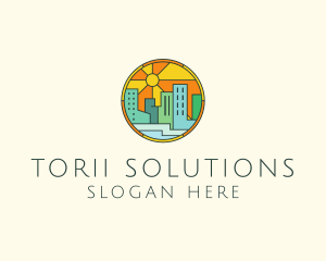 Sunshine Cityscape Stained Glass logo design