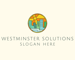 Sunshine Cityscape Stained Glass logo design