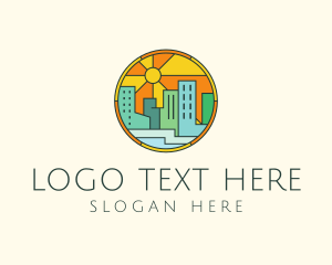 Metropolitan - Sunshine Cityscape Stained Glass logo design