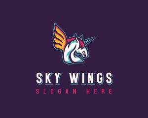 Winged Pegasus Unicorn logo design