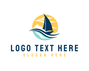 Sun - Sail Boat Ocean Waves logo design
