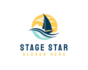 Sail Boat Ocean Waves  Logo