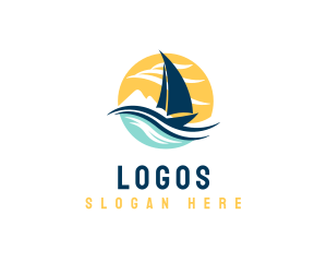 Vacation - Sail Boat Ocean Waves logo design