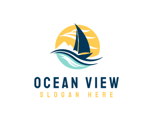 Sail Boat Ocean Waves  logo design