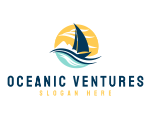 Sail Boat Ocean Waves  logo design