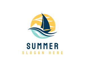 Sail Boat Ocean Waves  logo design