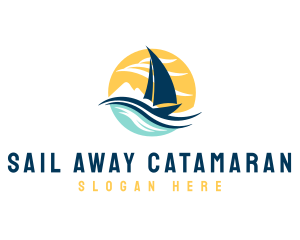 Sail Boat Ocean Waves  logo design