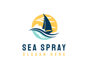 Sail Boat Ocean Waves  logo design