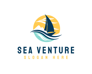 Sail Boat Ocean Waves  logo design