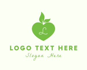 Healthy Food - Heart Organic Apple Leaf logo design