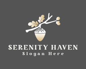 Peaceful - Elegant Oak Acorn branch logo design