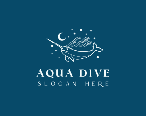 Diving - Wild Sea Wave Narwhal logo design