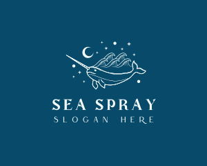 Wild Sea Wave Narwhal logo design