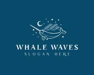 Wild Sea Wave Narwhal logo design