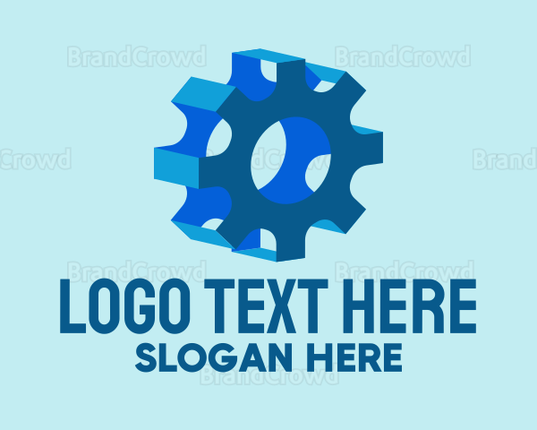 3D Blue Mechanical Gear Logo