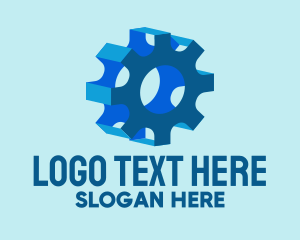 3D Blue Mechanical Gear  Logo