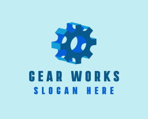 3D Blue Mechanical Gear  logo design