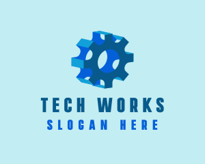 3D Blue Mechanical Gear  logo design